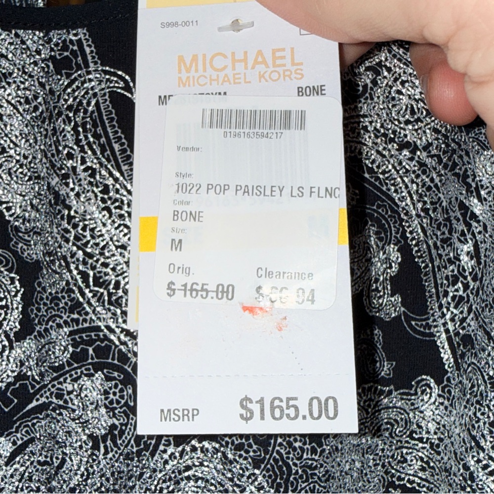 NWT MICHAEL Michael Kors Women's Paisley Long Sleeve Flounce Dress-Bone-M - Picture 7 of 7